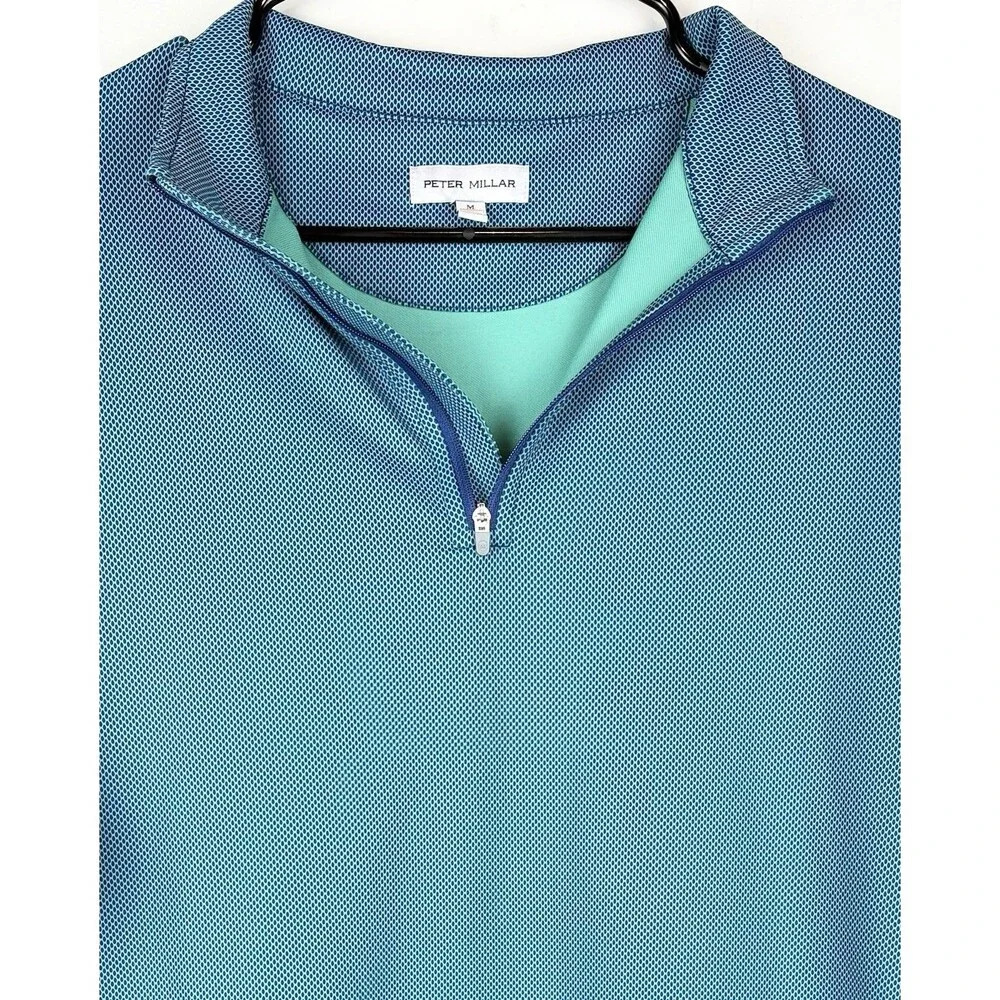Peter Millar Men's Performance Quarter Zip MED Long Sleeve Green Teal
